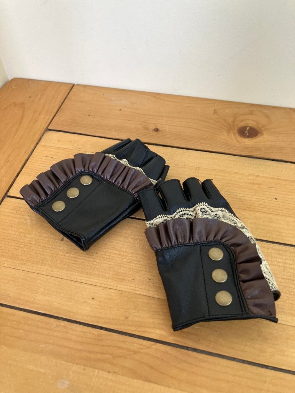 Steampunk Fingerless Gloves with Lace Ruffle Cosplay Costume Adult One Size